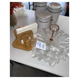 wooden salt and pepper napkin holder and tier dish
