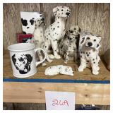 Lot of Seven Dalmatian Dog Figurines and Ceramic M