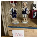 Pair of Glazed Ceramic Boy Figurines with Baskets