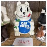 Cartoon White Cat Ceramic Pet Treat Jar with Blue
