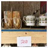 Vintage Amber Iridescent Glasses and Ceramic Potte