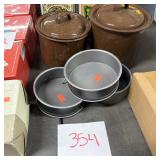 Set of Speckled Brown Enamelware Pots with Lids an
