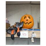 lighted pumpkin and fall doll