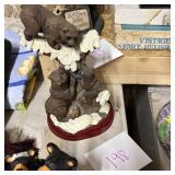 Bear Family Figurine with Cubs on Snowy Landscape