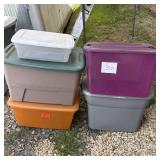 Lot of 5 Assorted Used Plastic Storage Bins with L