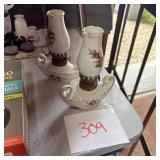 Pair of Miniature Floral Ceramic Style Oil Lamps