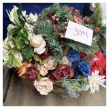 Lot of Assorted Artificial Flowers and Holiday Gre