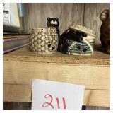 Ceramic Black Bear and Basket Lidded Container Set