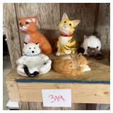 Lot of Five Assorted Cat Figurines and Plush Toy
