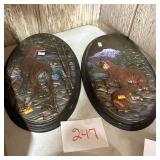 Pair of Oval Wildlife Relief Wall Plaques: Deer an