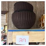 Set of Two Stacked Dark Brown Woven Round Baskets