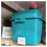 Teal Plastic Storage Bin with Assorted Deco Mesh R