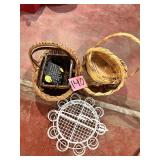 Lot of Woven Baskets, White Wire egg basket