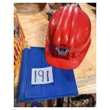 Red Safety Helmet, blue towel