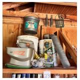 Masonry tools, buckets, Scotts Wizz Spreader