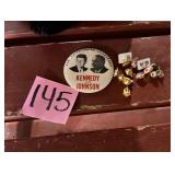 Kennedy & Johnson political button, Red Cross pins