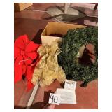 Christmas wreath, bows, decor, tinsel
