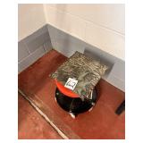 Stool on wheels, seat cushion camo garage