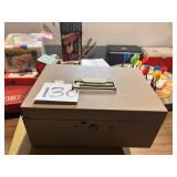 Tan-Gray Metal Cash Box with Removable Tray