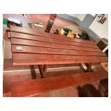 Wooden Picnic Table with Attached Benches, Reddish