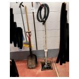 corrugated vacuum hose, shovel, wide broom