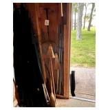Straw brooms, rake