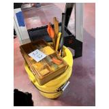 Fishing tackle box, fishing line, fishing rod