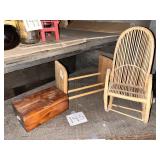 Vintage bamboo mini rocking chair Wooden box, rack