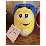 Yellow M&M 2003 Galarie ceramic cookie jar blue