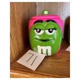 Green M&M 2003 Galerie ceramic cookie jar pink