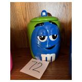 Blue M&M 2003 Galarie ceramic cookie jar green