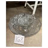 vintage pressed or cut glass Pedestal bowl set