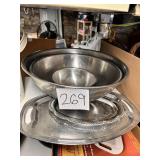 Stainless steel bowls and a serving tray
