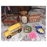 M&M Christmas Tins and wire holiday basket