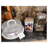 Cake container, Mickey Disney tin, glass jar