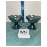 VTG blue carnival glass candle holders