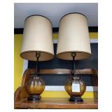 MCM amber crackle glass lamps