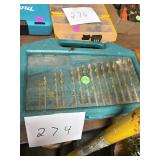 Gold-Tone Drill Bit Set in Teal Plastic Storage Ca