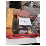 Red Crate with Assorted Hardware and Building Supp