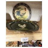 Decorative Rooster Plate and Serving Tray Set