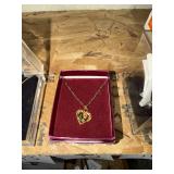 Gold-Tone Heart Pendant Necklace with Rose Motif