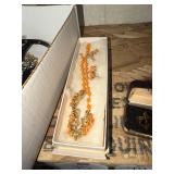 Vintage Orange Bead Necklace and Earring Set