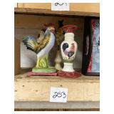 Ceramic Rooster Figurine and Rooster Candlestick