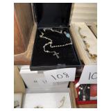 Vintage Beaded Rosary Necklace with Crucifix