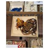 Vintage Autumn Tone Floral Brooch and Bead Set