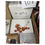 Orange Faceted Gemstone Gold-Tone Necklace