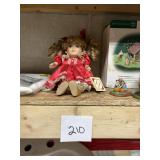 Curly-Haired Porcelain Doll in Red Dress