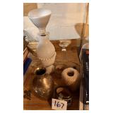 Vintage Hobnail Milk Glass Lamp and Metal Vase