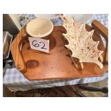 Wooden Serving Tray with Ceramic Leaf Dish