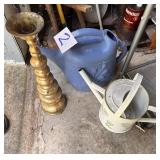 Brass Candlestick and Two Watering Cans
